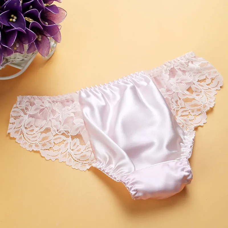 1PC 100% Silk Women\'s Sexy Lace Underwear Briefs Lingerie Panties M L XL MS011