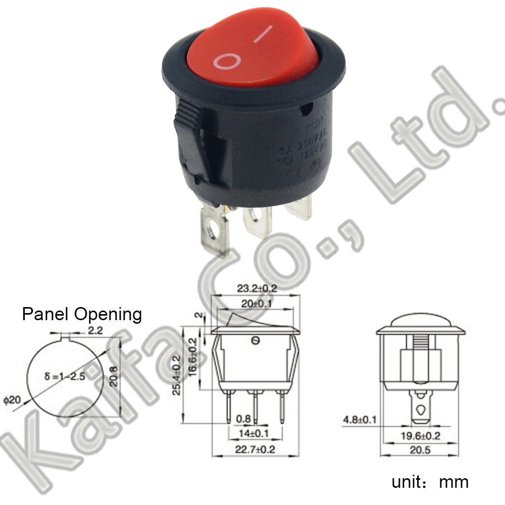 1PCS ON/OFF Round Rocker Toggle Switch 6A/250VAC 20A/12VDC Plastic Push Button Switch Panel Opening 20mm Power switch button