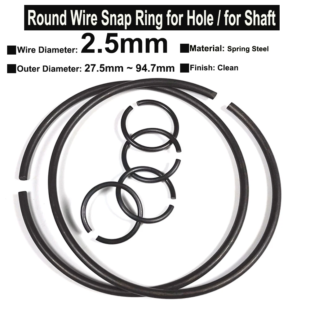 

10Pcs Wire Diameter φ2.5mm Spring Steel Round Wire Snap Rings for Hole Retainer Circlips for Shaft OD=27.5mm~94.7mm