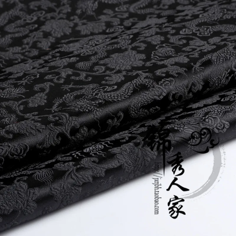 Adorno de disfraz de Damasco de dragón negro, tela de brocado Jacquard artesanal, tela de tapicería de Bata de Mongolia, Material de bricolaje, 75CM x 50CM