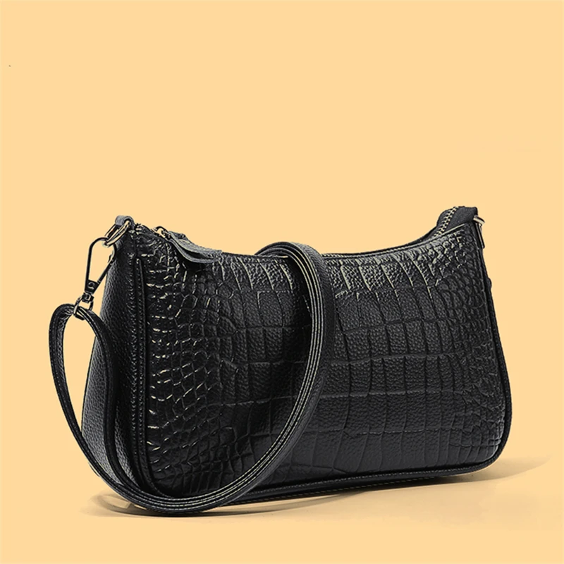 New Genuine Leather Trend Women\'s Bag Fashion Cowhide Crocodile Pattern Zipper Women\'s Shoulder Messenger Bag Luxury Handbags