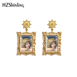 2020 New Vintage Angel Earring Fairy Beauty Drop Earrings Retro Mandala Charm Square Glass Cabochon Jewelry