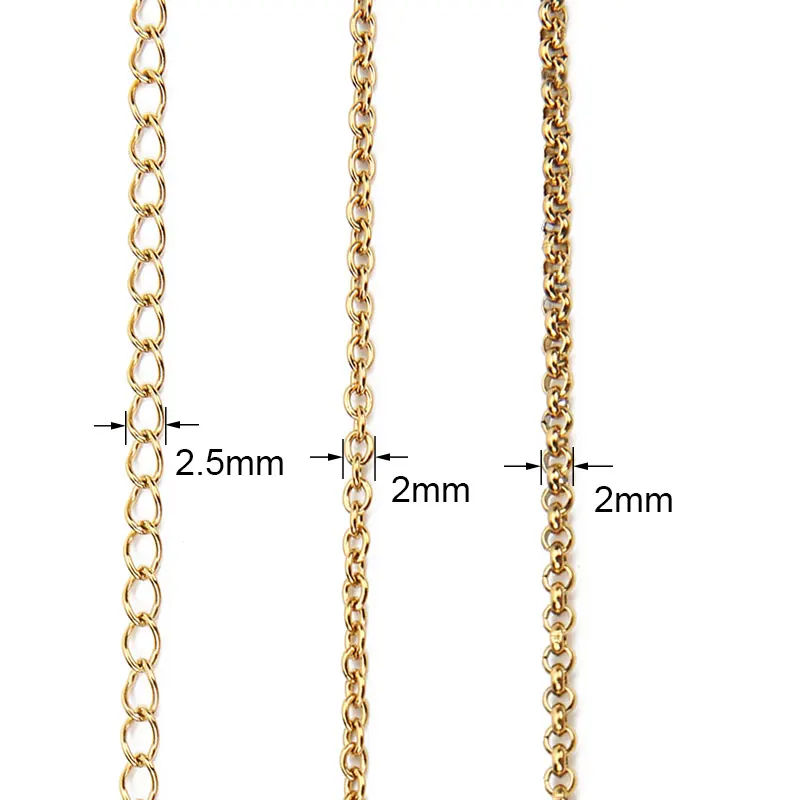 2/5meters Stainless Steel Chains Bulk Dia 2 2.5mm Golden Color Necklace Link Chains Lot for Diy Bracelet Findings Jewelry Making