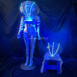 Lumious Space Warrior Helmet costume Nightclub bar stage show cosplay light up headwear  future technology party gogo DJ  costum