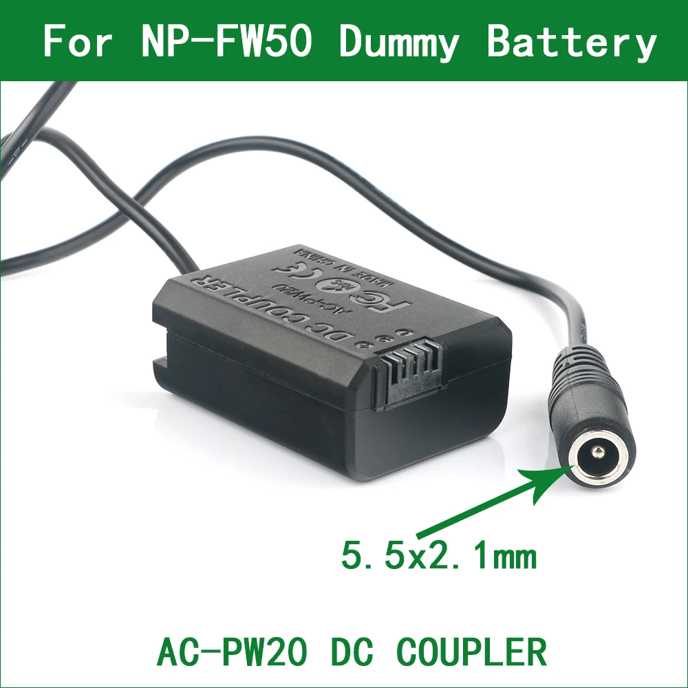 NP-FW50 DC Coupler Dummy Battery Fit Power for Sony NEX-3 NEX-5 NEX-6 NEX-7 NEX-C3 NEX-F3 SLT-A33 A35 A37 A55  ZV-E10 ZV-E10L