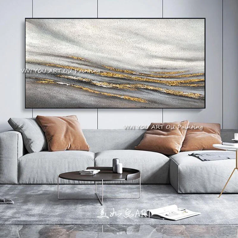 100% Handmade Abstract Bright Gold Hand Painting Canvas Art Modern Painting For Living Room Fashion Artistic Wall Decor