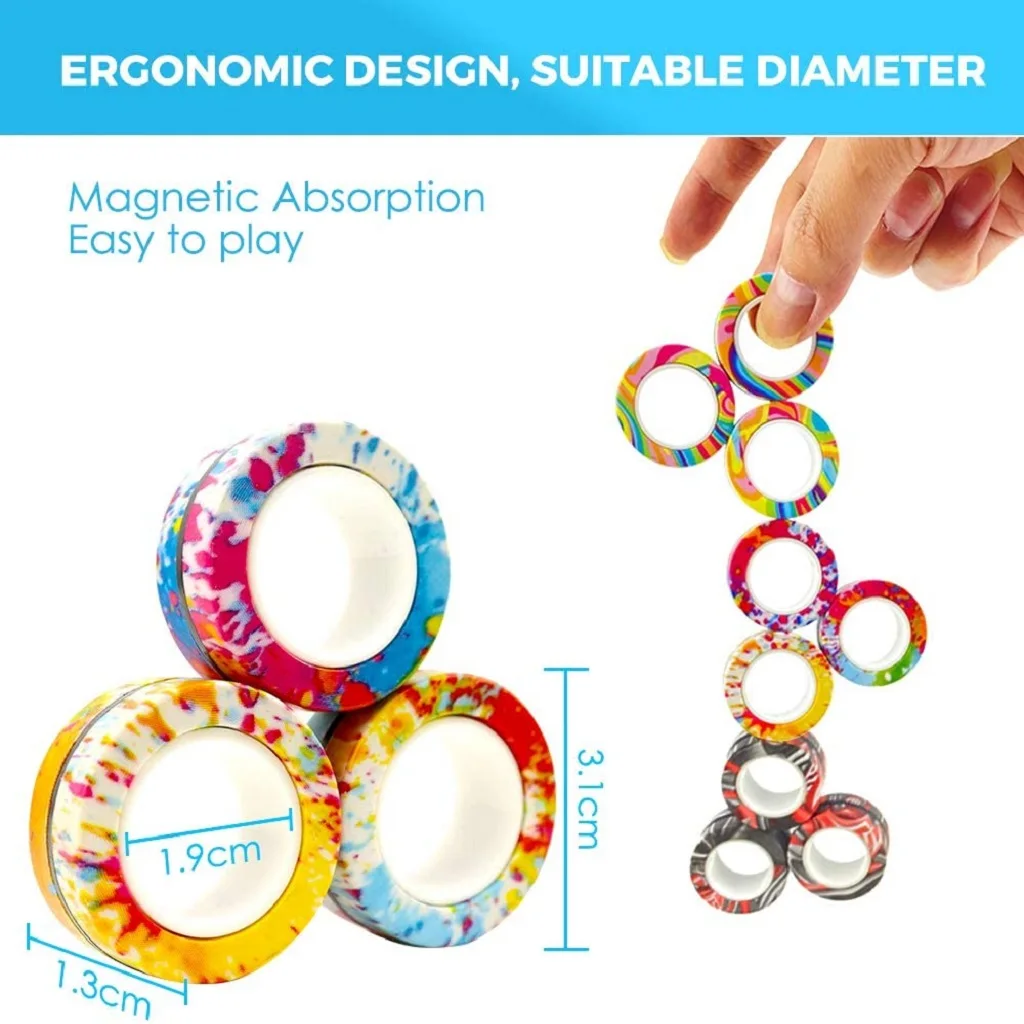 Magnetic Rings AntiStress Fidget Toy 3pcs Magic Ring Tool Bracelet  Finger Spinner Rainbow Color Kids Adult Decompression Toy