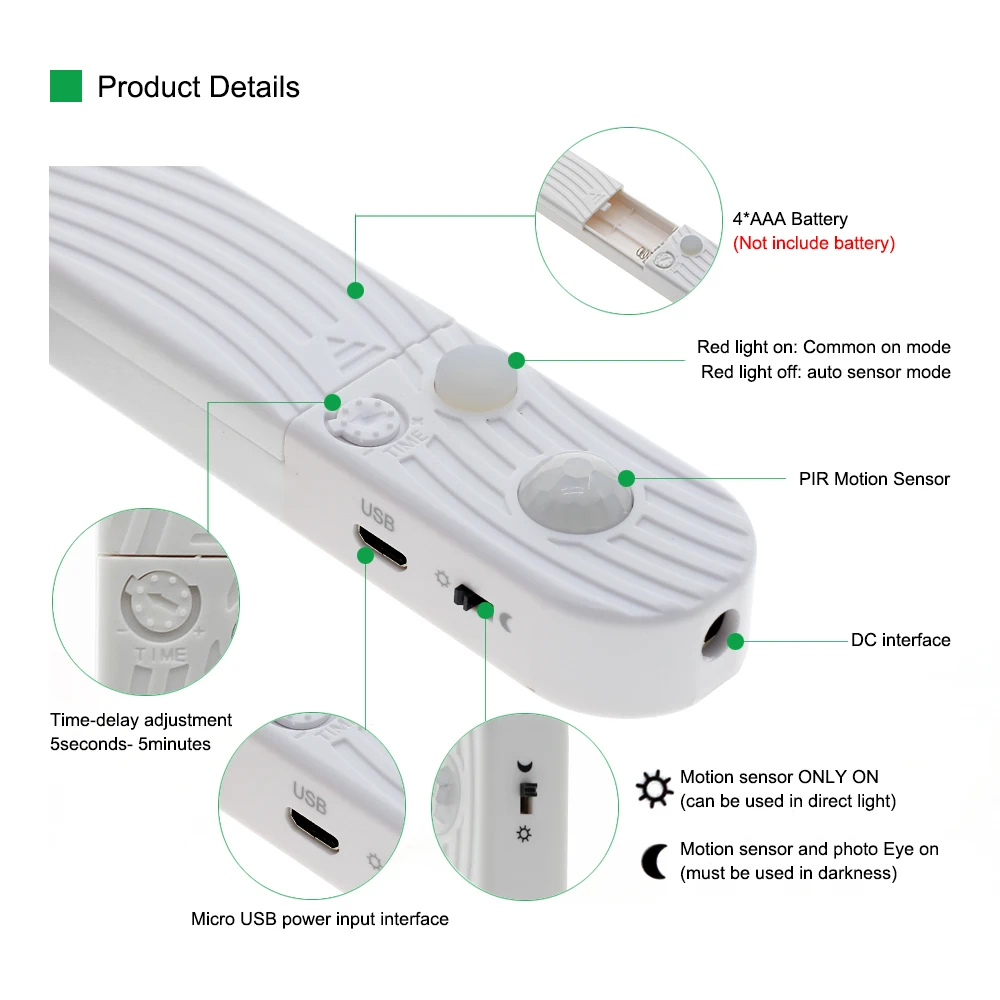 1M 2M 3M PIR Wireless Motion Sensor LED Strip USB5V LED Under Cabinet Light for Kitchen Stairs Wardrobe Bed Night Security Lamp