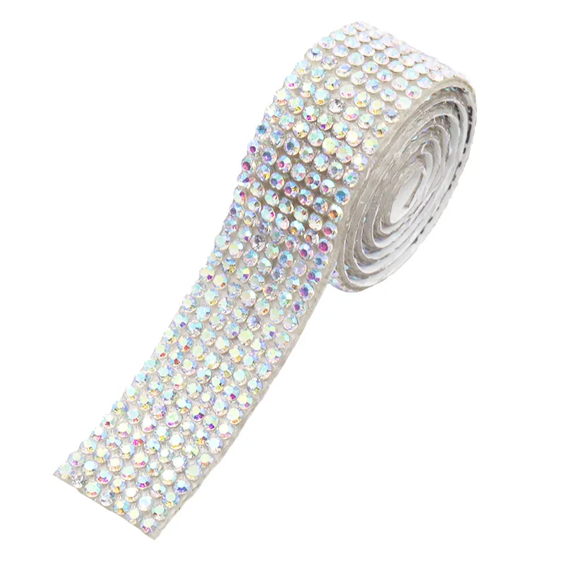 Self-Adhesive AAA Wide Crystal AB Clear Glitter Trim Rhinestone Chain Iron Glue on Hot Fix Tape DIY Shoes Clothing Decoration