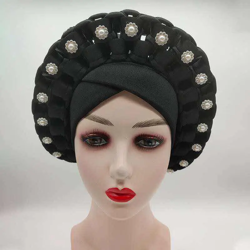 Fashion African Turban Caps for Women Headdress Bonnet Nigerian Wedding Gele Ready to Wear Autogele Head Wraps