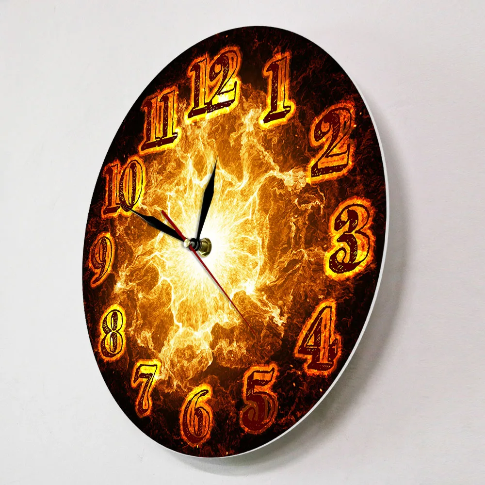 Decorative Blackout Modern Fire Wall Clock Inferno Fireball Nuclear Reaction Burning Sphere Glowing Flames Abstract Wall Clock