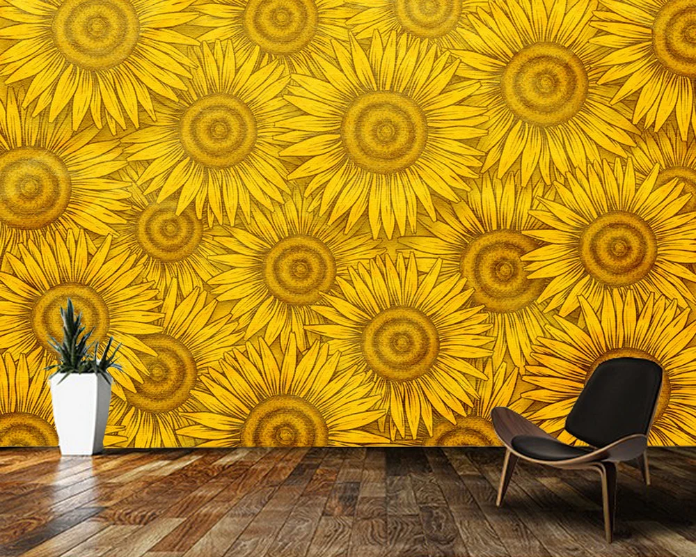 

Papel de parede Hand drawn sunflower background 3d children wallpaper mural,living room kids'bedroom wall papers home decor