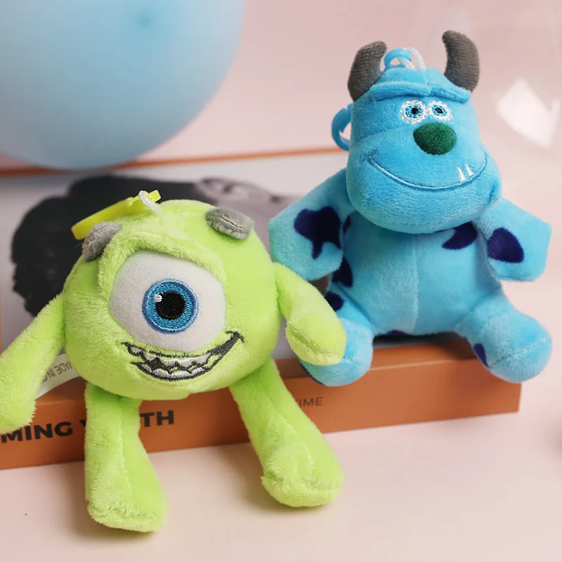 2Pcs 11cm Disney Monsters Inc Toy Sullivan Keychains For Backpacks Plush Mr.Q Mike Models Kawaii Holiday Gift Kids Dolls Girls