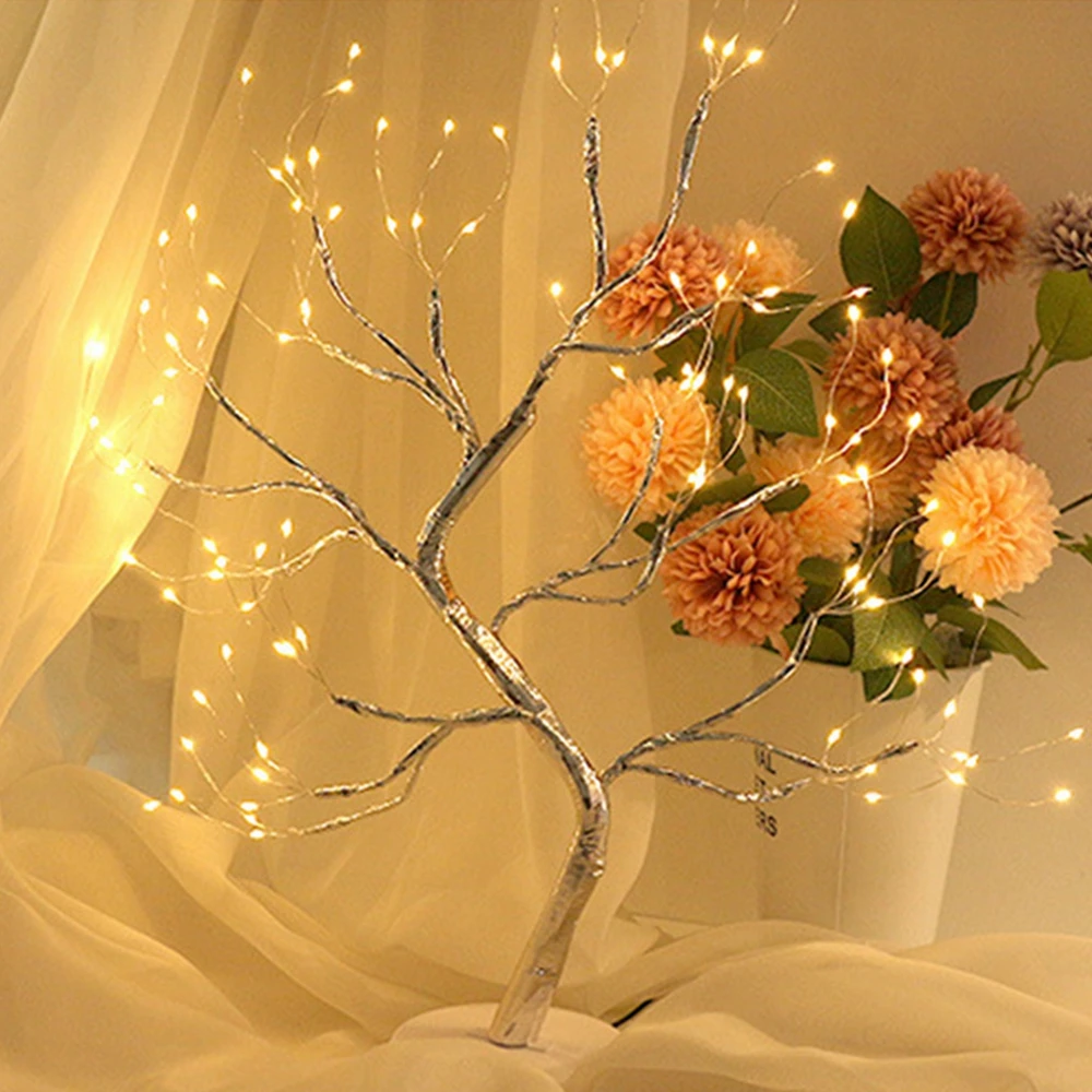 Creative Fairy Night Light Spirit Tree LED Lights Tree Sparkly Copper Wire Garland Lamp Light Holiday Decoration KYY1329