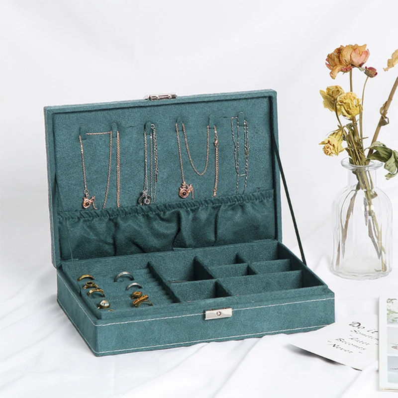 

Velvet Green Jewelry Storage Box Portable Jewelry Organizer Jewelery Display Ring Necklace Women Girls Best Gift