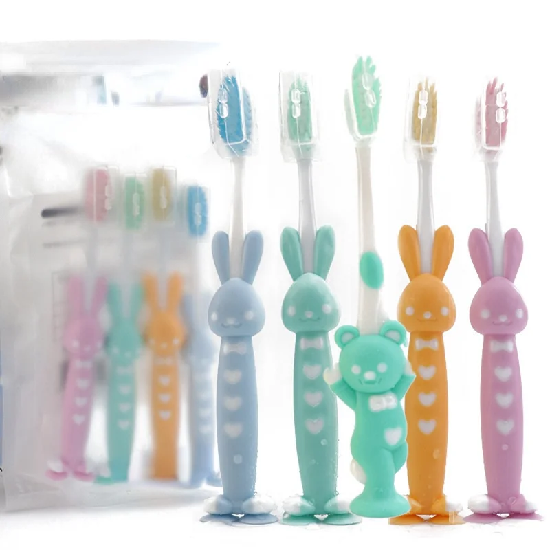 4pcs/set Kids Toothbrush Household Cartoon Toothbrush Children Bamboo Charcoal Soft Hair Set Silicone Cute Clean Teeth Brushing