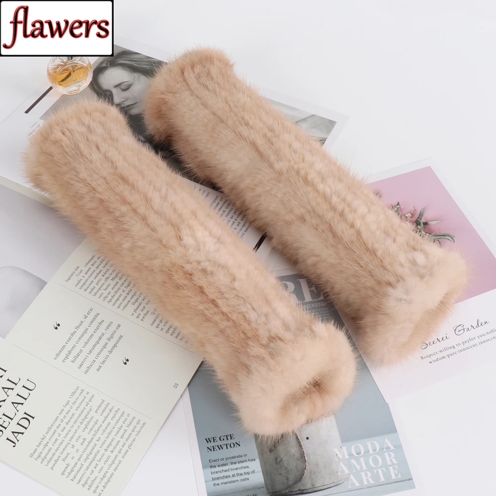 

Women Winter Real Mink Fur Fingerless Gloves Natural Warm Long Style 30cm Mink Fur Gloves Girls Hand Knit Real Mink Fur Mittens