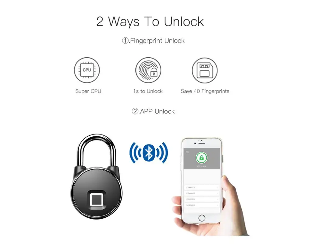 Portable Rechargeable Bluetooth Smart Keyless Fingerprint Lock Anti-Theft Security Door Padlock For Bag Drawer Suitcase