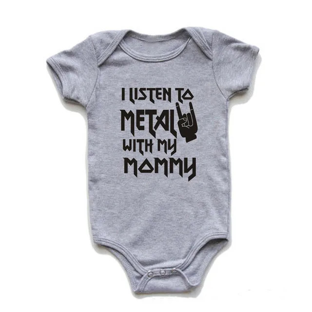 I Listen to Metal with My Mommy Funny Letters Print Newborn Baby Bodysuit Short Sleeve Body Baby Boy Girl Onesie Romper Clothes