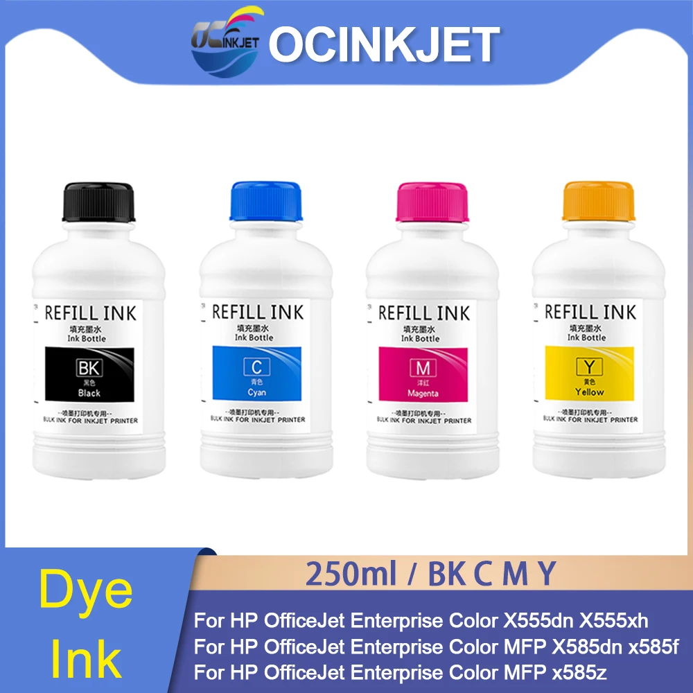 4x250ml Refill Dye Ink For HP 980 Ink Cartridge For HP OfficeJet Enterprise Color X555dn X555xh MFP X585dn MFP x585f MFP x585z