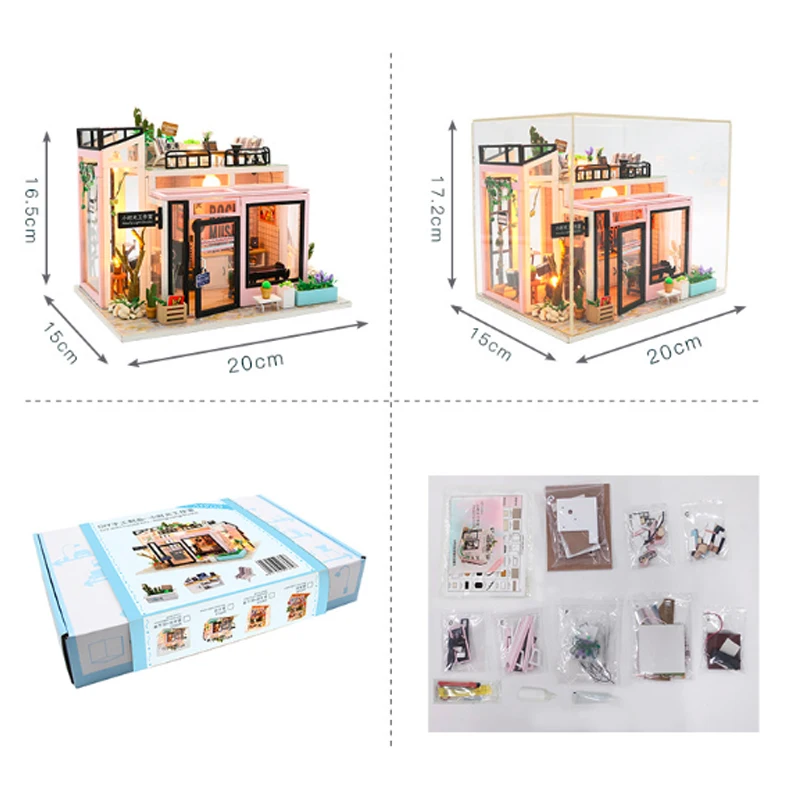 Creative DIY Children Adult Miniature Doll house Wooden Kits Assembled building blocks Music Studio home furnishing toys