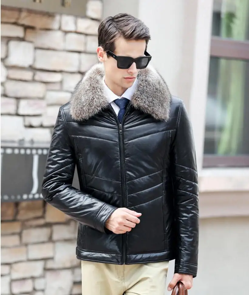 

Coats Winter Detachable hat New Male Slim Fashion Jackets Korean Plus Size Men's Sheep skin Leather jacket Men Warm Outwear