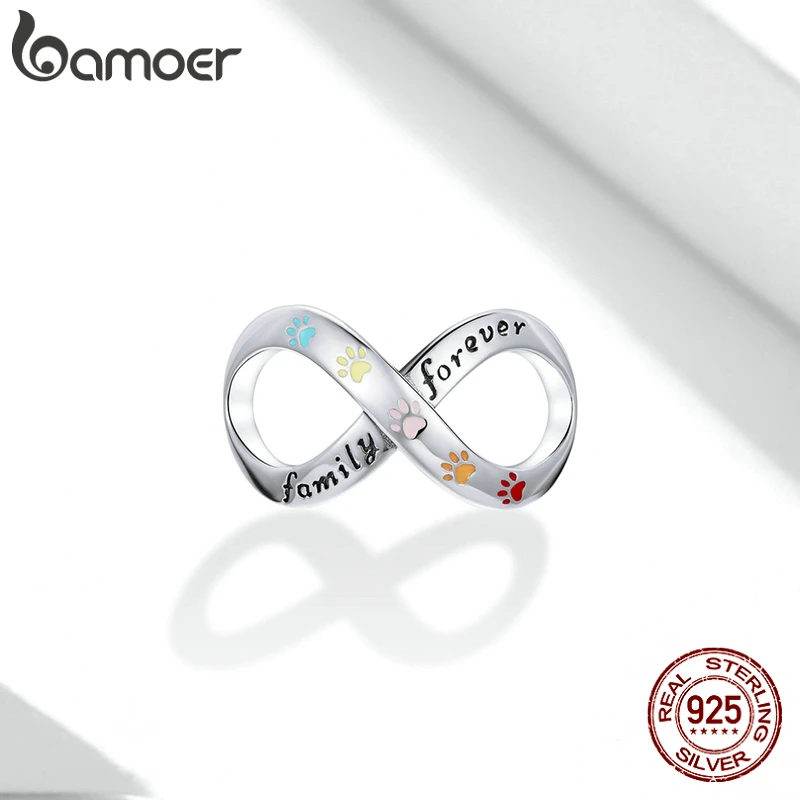 bamoer Claw Charm Family Forever 925 Sterling Silver Infinite Love Charm for Original Bracelet Bangle Fashion Jewelry SCC1849