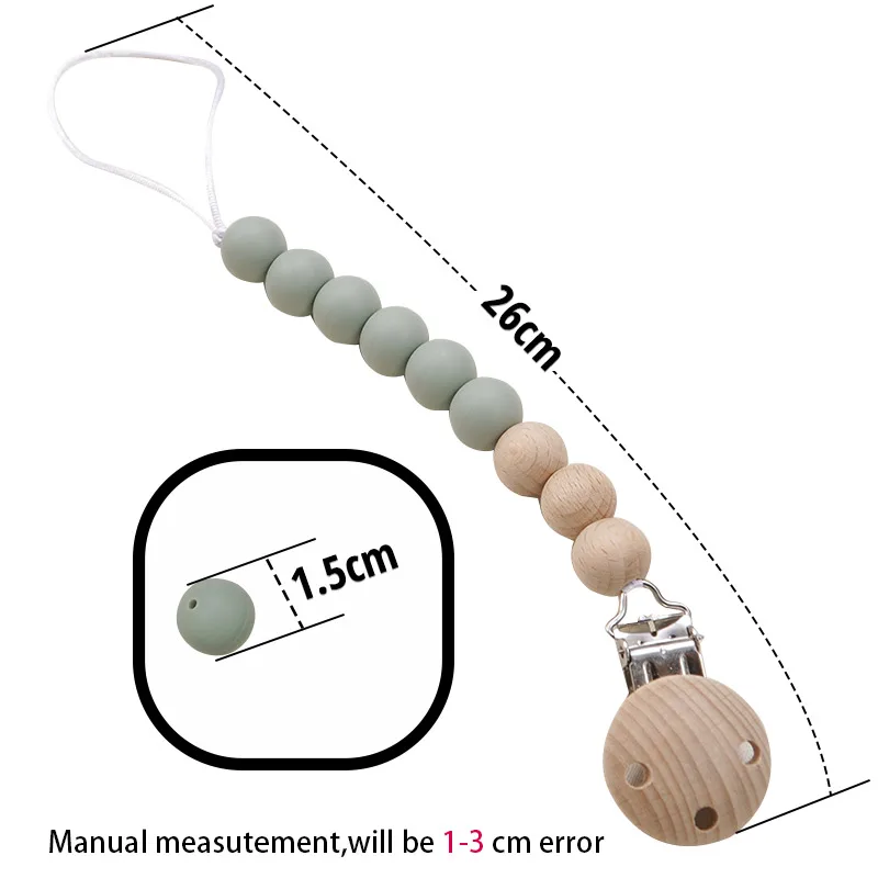 2024 Baby Food Grade Silicone Pacifier Chain Baby Hand-Held Pacifier Chain With Wooden Metal Clip Newborn Toy Pacifier Chain