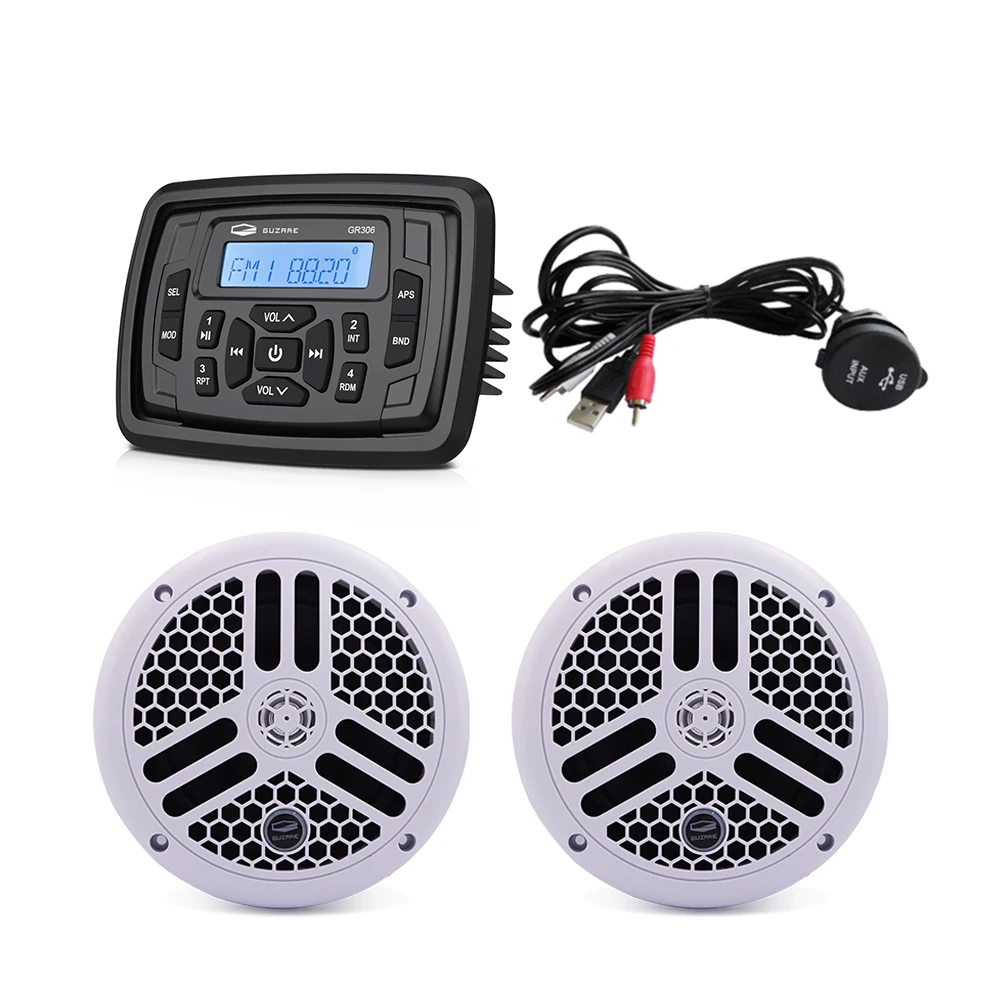 

Waterproof Marine Radio Audio Stereo Bluetooth MP3 Car Player+6.5inch Marine Speakers+Boat USB Audio Cable For RV UTV Bath Yacht