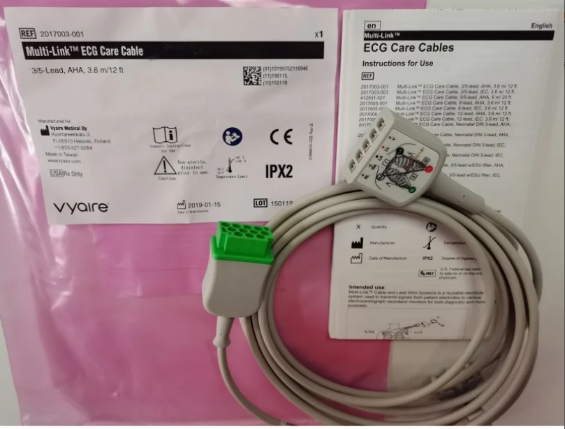 

Vyaire GE Original Multi-Link ECG Care Cable 3/5-Lead, AHA, 3.6m/12 ft. REF: 2017003-001