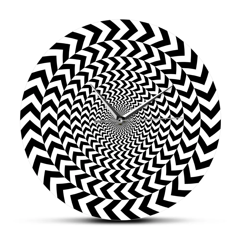 Hypnotic Black White 3D Vision Cool Living Room Interior Decor Spiral Geometric Optical illusion Non-ticking Wall Clock Watch