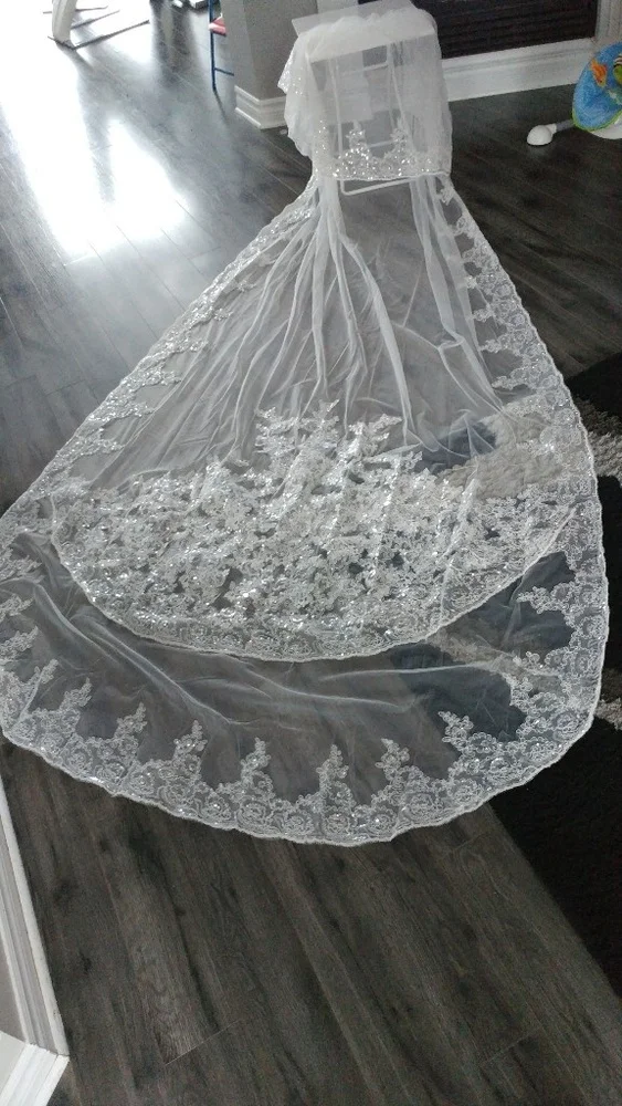 3 M Long Cathedral Length 2 T Lace Blings Sparkly Bridal Wedding Veil With Comb bridal hair accessories custom length