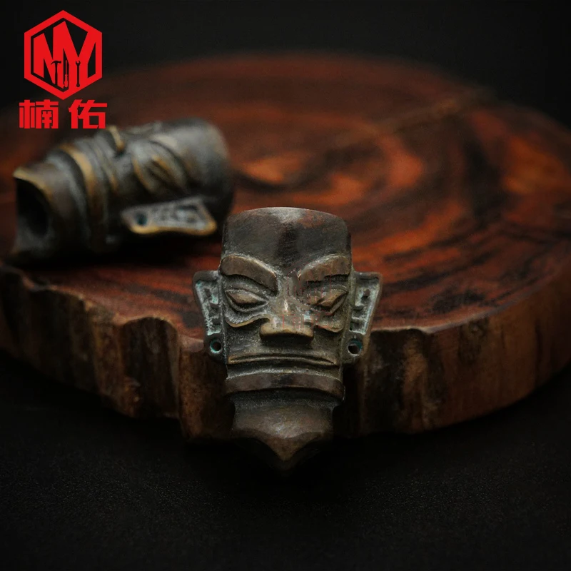 1PC Handmade Sanxingdui Bronze Mask Brass Copper EDC Paracord Beads Lanyard Pendants Knife Beads Umbrella Rope Cord Pendants