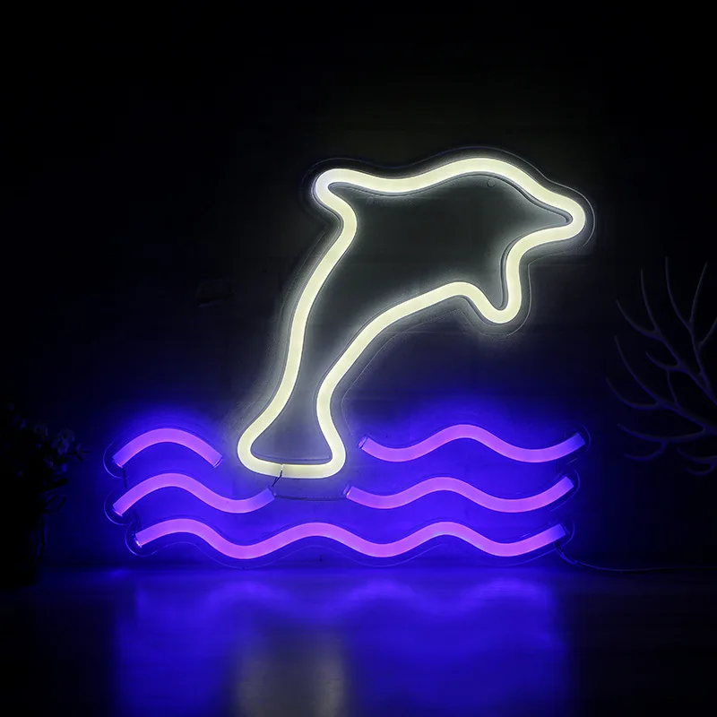 LED Neon sign wall hanging neon Moon Dolphin letter Neon Mural Lights for Room Home Party Wedding Decor Xmas Gift Neon Lamp