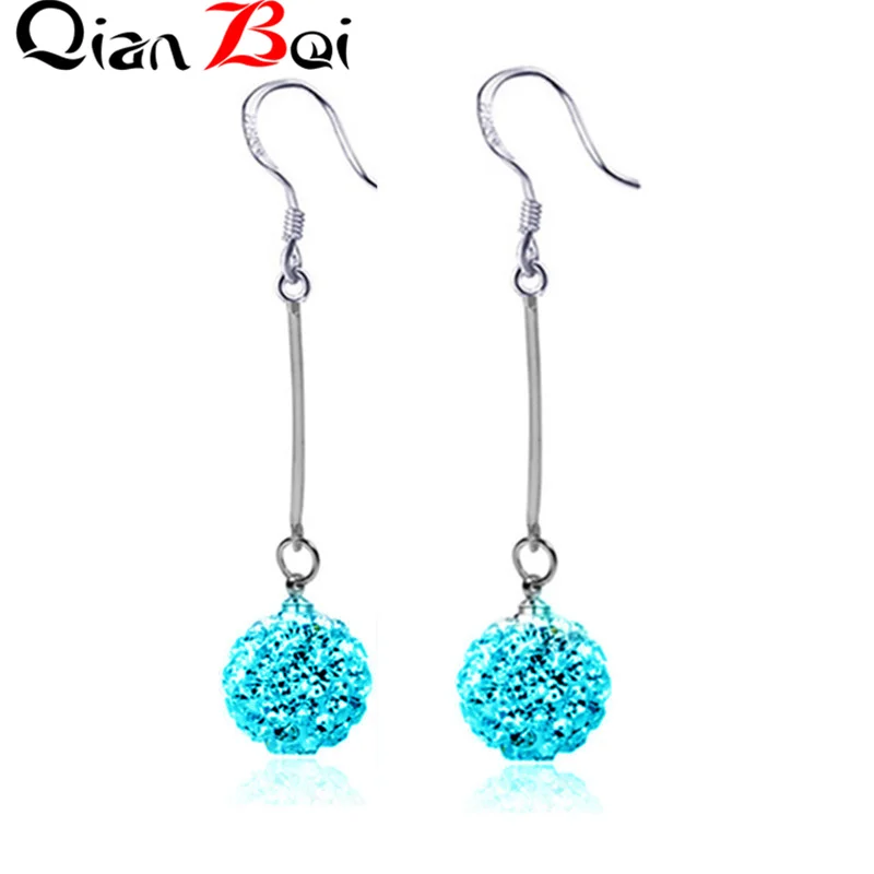 QianBei New Arrival 13 Color Multi Color Ball Crystal Ear Drop Fashion Jewelry Alloy Earrings Crystal Ball Women Hook Earrings