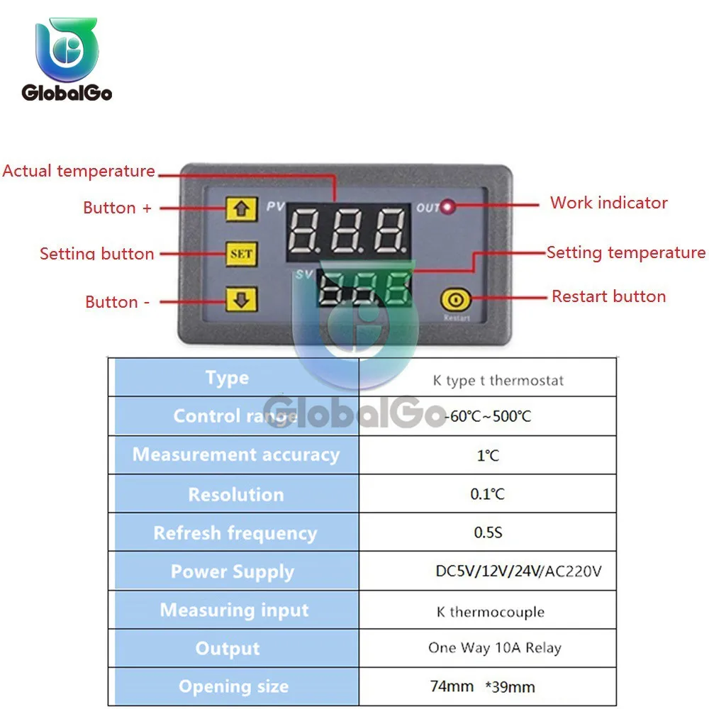 Imagem -04 - Sensor de Temperatura do Termostato tipo k 5v 12v 24v 220v60500 °c Controle do Par Termoelétrico Rosca m6