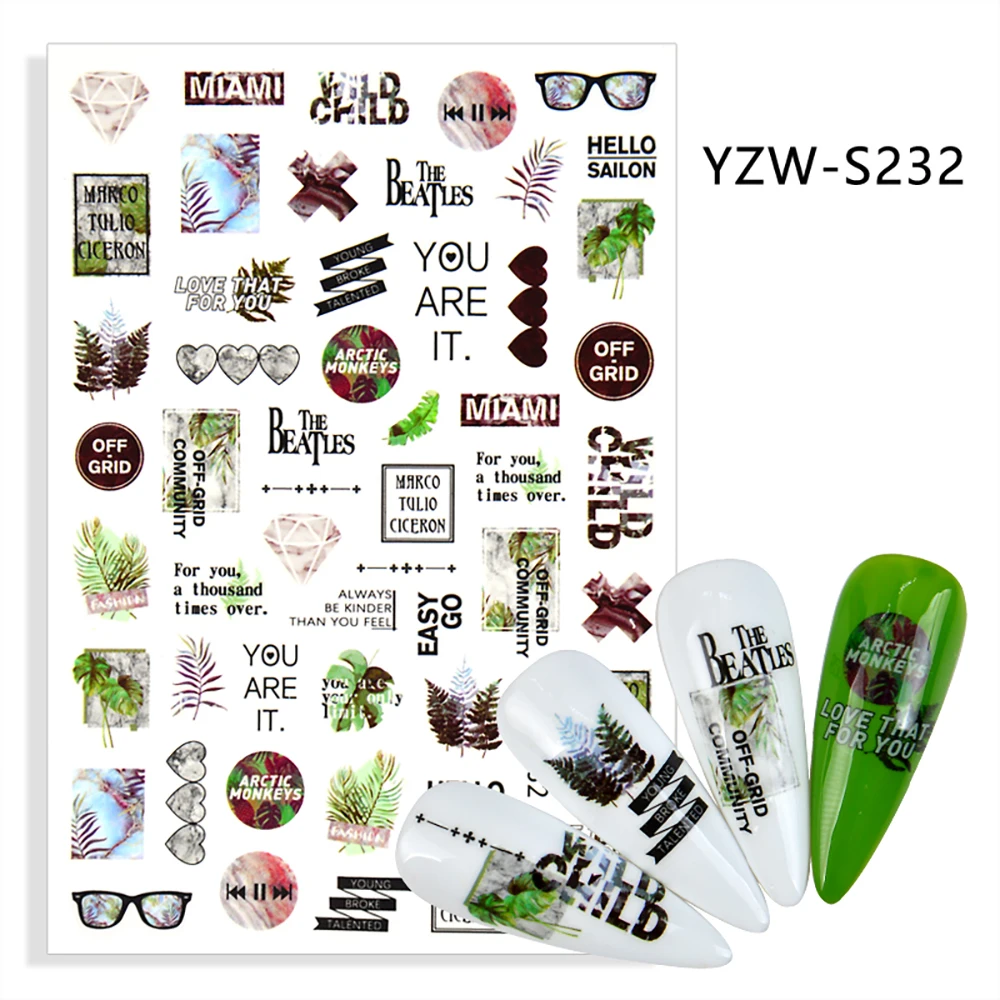 Green Large Leaves Nail Stickers Forest Adhesive Stickers New Leaf Adesivi Colorful Nail Decals Flamingo Nail Sticker Decorative