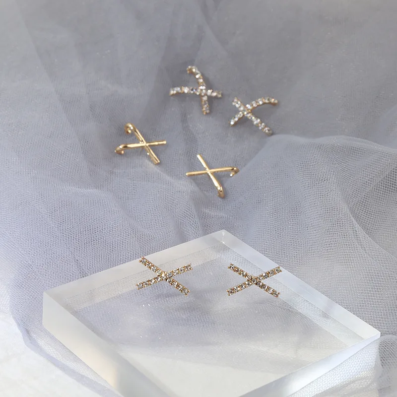 S1005 модные ювелирные изделия X Крест Серьги гвоздики геометрические серьги Rhinstone