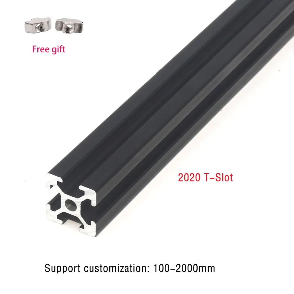 

Рамка для экструзии алюминиевого профиля с Т-образным пазом 2020 дюйма, черная линейная направляющая европейского стандарта для 3D-принтера с ...