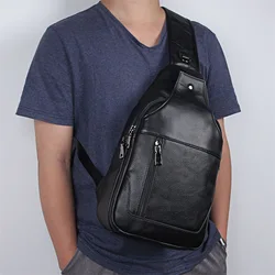 Büyük boy göğüs çantası erkek gerçek inek derisi siyah göğüs paketi deri askılı çanta tek omuz Crossbody erkek adam spor çantası