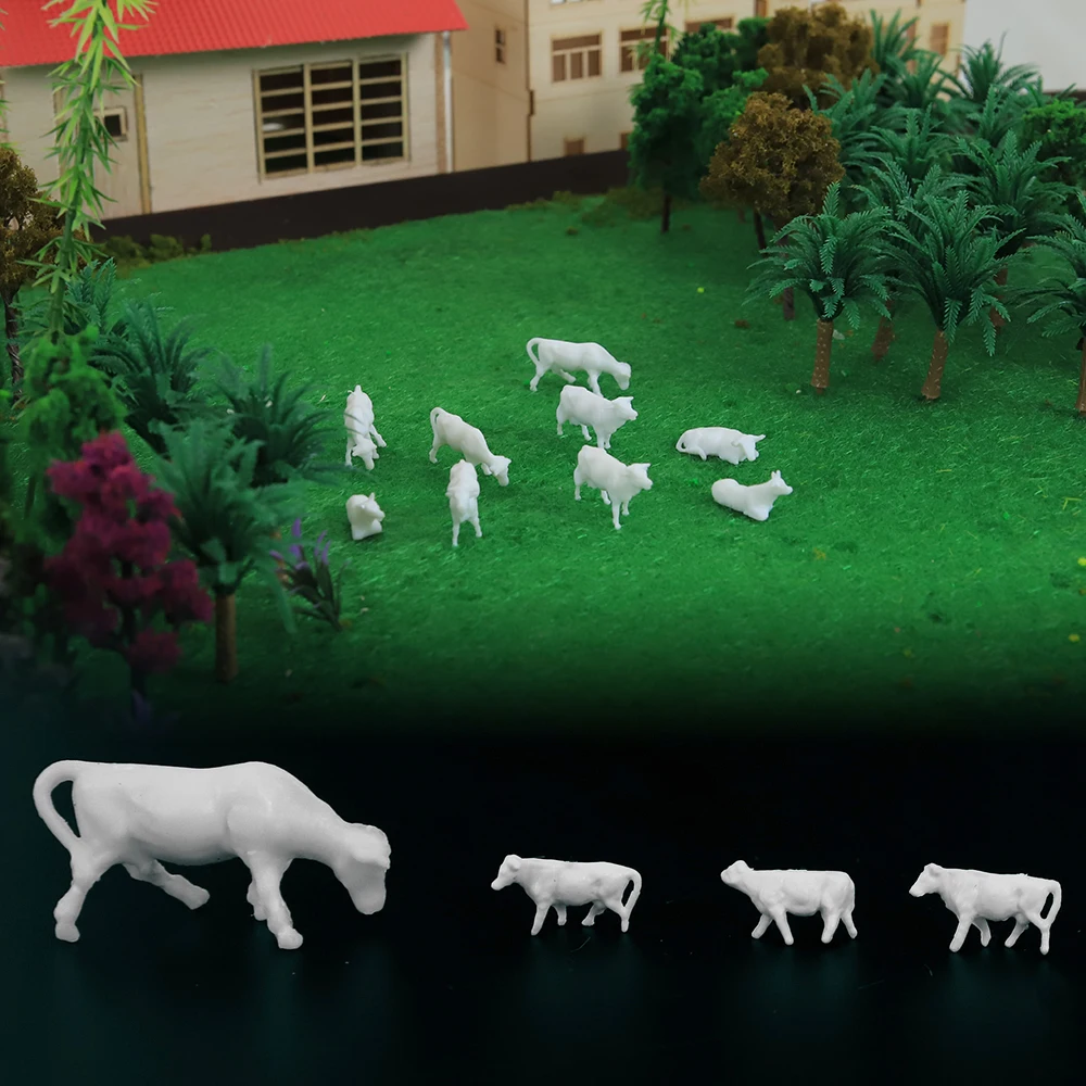 20pcs/lot HO N Scale Miniature Farm Animals Simulation Unpainted ABS Plastic Cows Diorama Scene Layout Toys Gift for Children