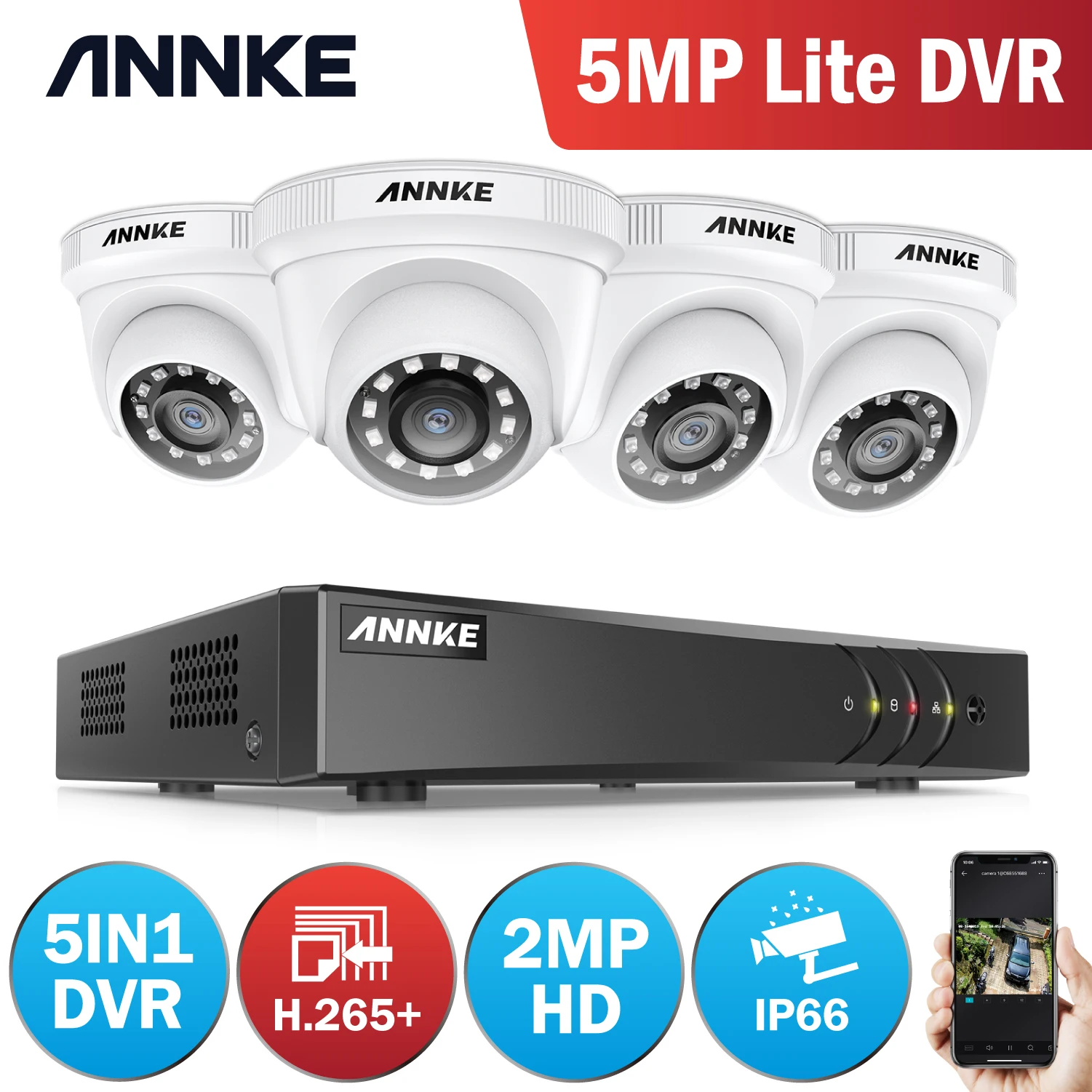 ANNKE 1080P 8CH CCTV Camera DVR System 4pcs IP66 Waterproof 2.0MP HD-TVI White Dome Cameras Home Video Surveillance Kit