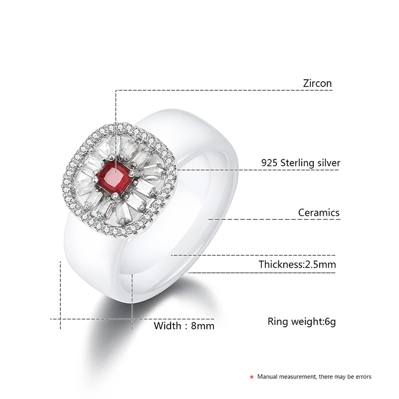 Stylish Women Smooth Ceramic Rings With Sterling Sliver And Cube Zircon Crystal 8mm Wide Sweet Black White Ring Wedding Jewelry