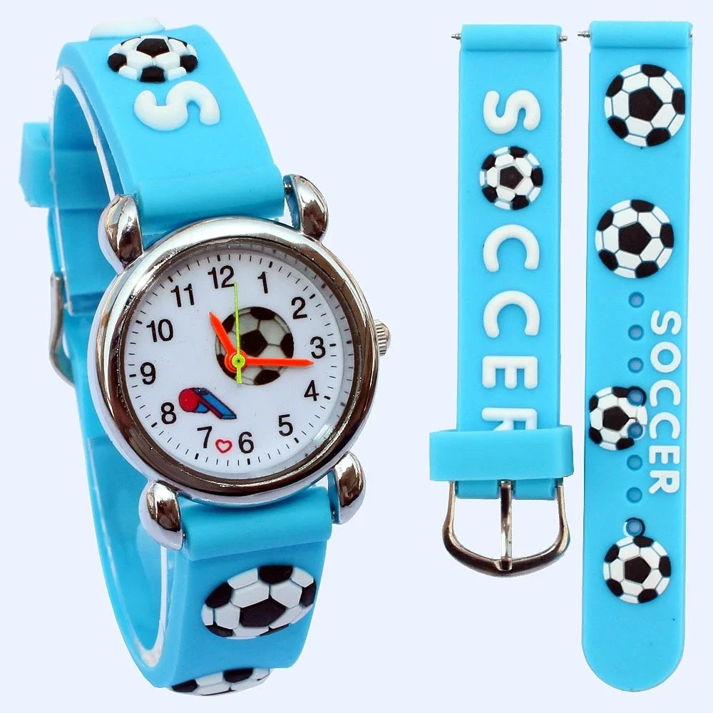 3D Horloge Sport Voetbal Stijl Siliconen Band Kinderen Quartz Horloge Jongen Horloge Meisjes Horloge Cartoon Analoge Horloge