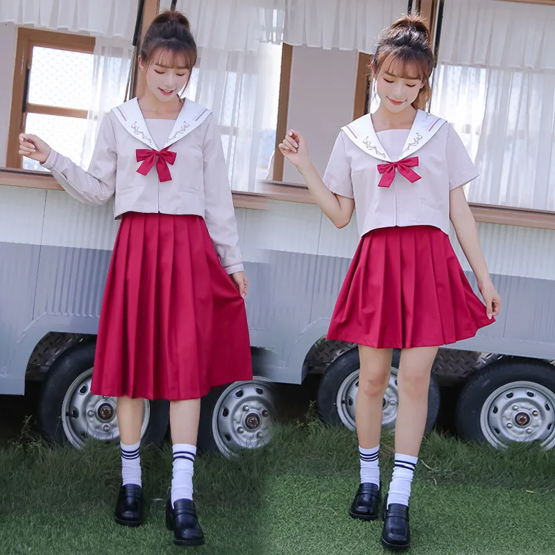 Uniforme escolar japonês de anime sailor, fantasia vermelha para estudantes, faculdade, uniforme escolar intermediário para meninas, 2020