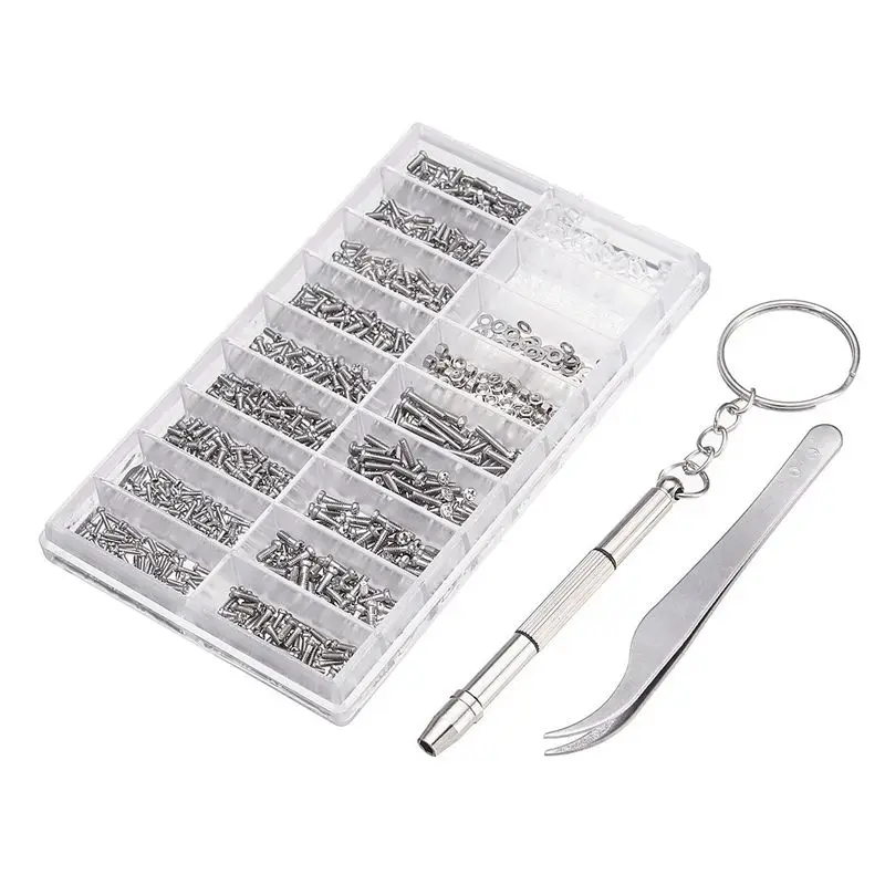 ABSF 1000 Pcs Glasses Screws Nut Assortment + 1 Pc Screwdriver + 1 Pc Tweezers, Glasses Repair Kit Screws for Glasses Optical Re