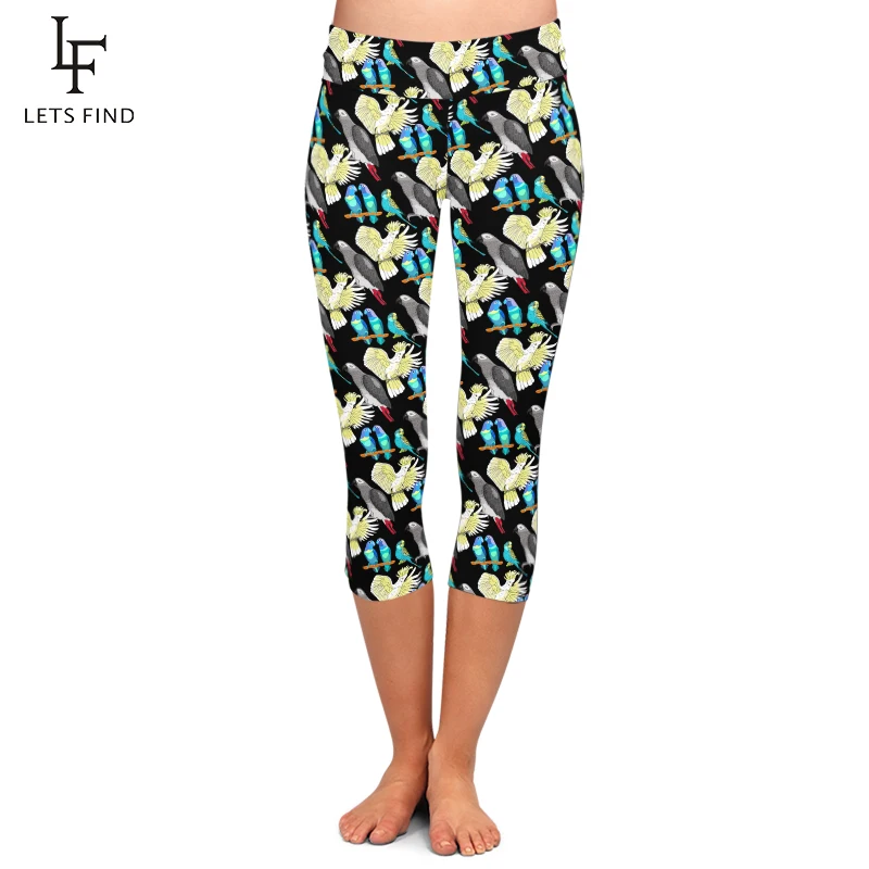 LETSFIND Neue Capri Print Graupapageien Leggings Frauen Hohe Qualität Jaco Lovebird Wellenförmige Papagei Kakadu Hosen