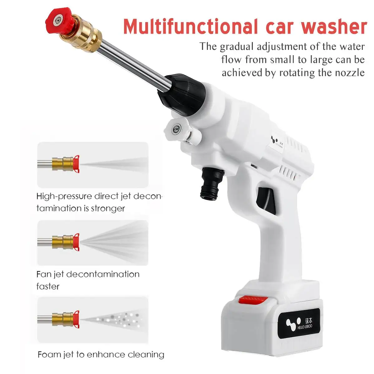 12/24V 200W Cordless High Pressure Car Washer Gun Handheld Auto Spray Powerful Washer Machine Garden Water Jet 5600mAh Battery