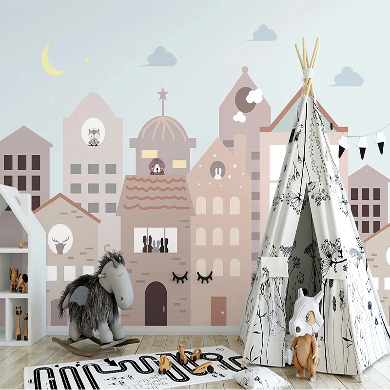 Sticker For Wardrobe Cartoon House Animal 3D Hand Painted Custom Photo Kitchen Children Room Wall Decoration Mural Wallpaper