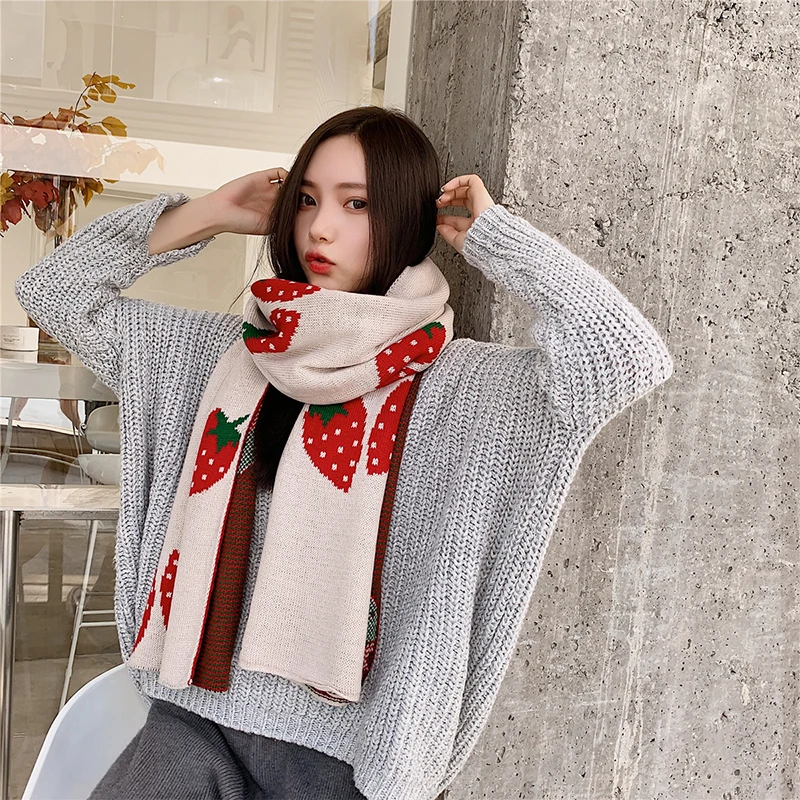 Scarve Wrap Women Winter Scarf Imitation Cashmere Strawberry Print Shawl Bandana Stoles Foulard Pareo Cachecol Feminino Inverno